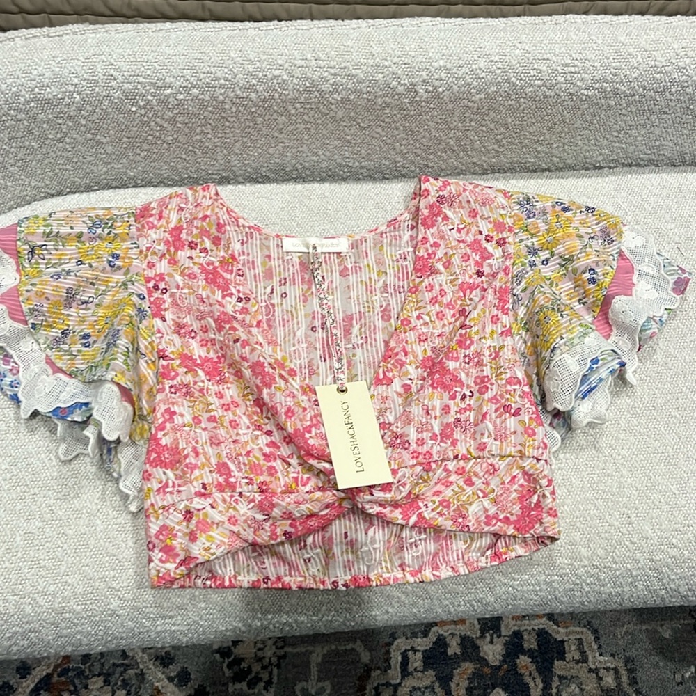 Loveshackfancy Kielle Ruffle Crop Top Fruity Punch Colorblock